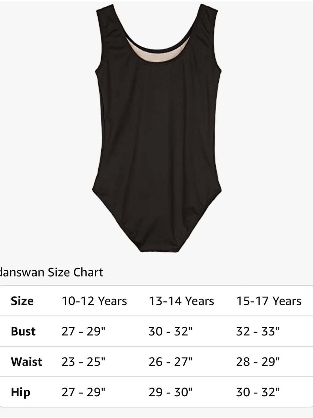 Danswan Leotards for girls, black, size 15-17 years